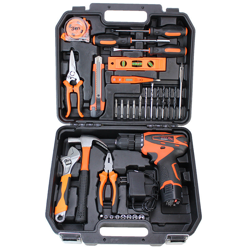 Lithium battery drill comprehensive toolbox set Household combination tool Hand drill 12v 21V lithium battery drill hardware set
