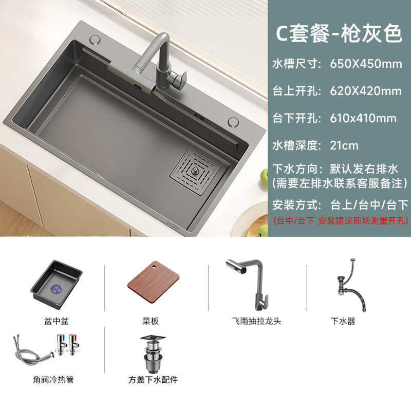 Kitchen sink large single slot honeycomb thickenedsus304 stainless steel for home vegetable basin dishwashing sink countertop middle and lower basin