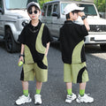 Boys' summer color block polo shirt set - new  collection - trendy two-piece outfit for mid-to-large children, featuring shorts