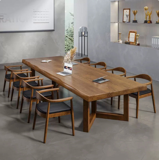 All solid wood conference table log large board long desk American desk boss meeting guests simple reading table and chairs