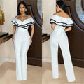 C7052 cross-border   independent station fashion women's sleeveless deep v jumpsuit pure color new style