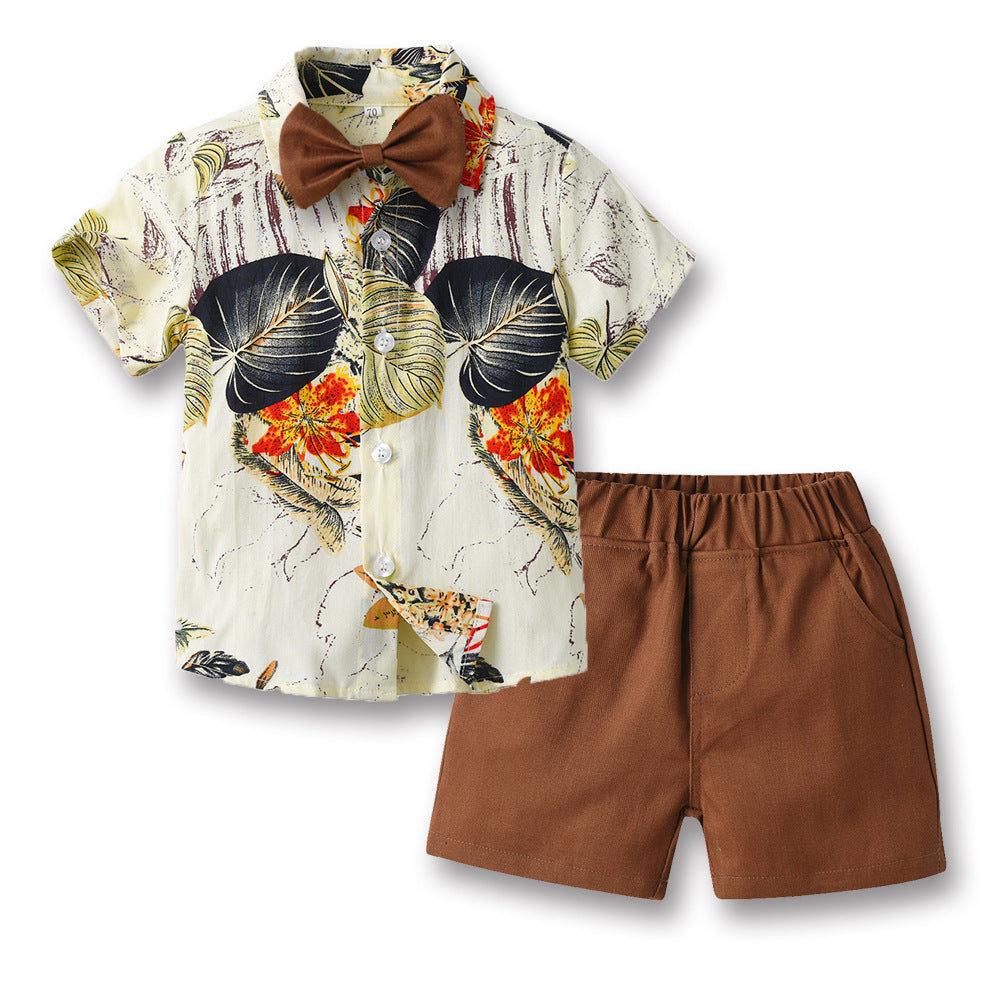children's clothing boys' shirts spring and summer beach style floral shirt short-sleeved suit vacation summer floral shirt boys