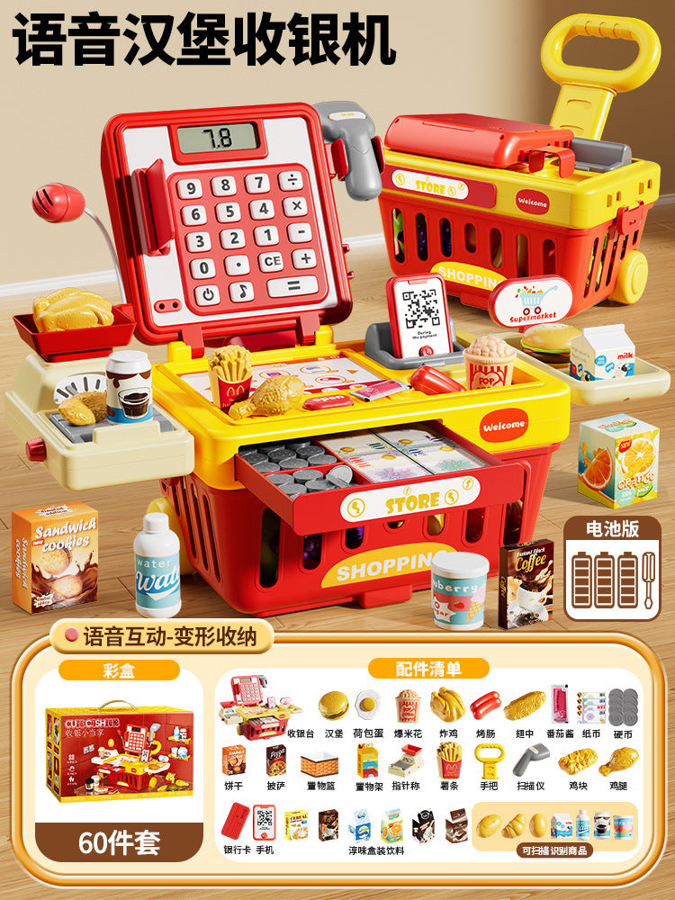 Kids convenience store supermarket cash register toy for boys and girls play house popular kitchen simulation shopping cart