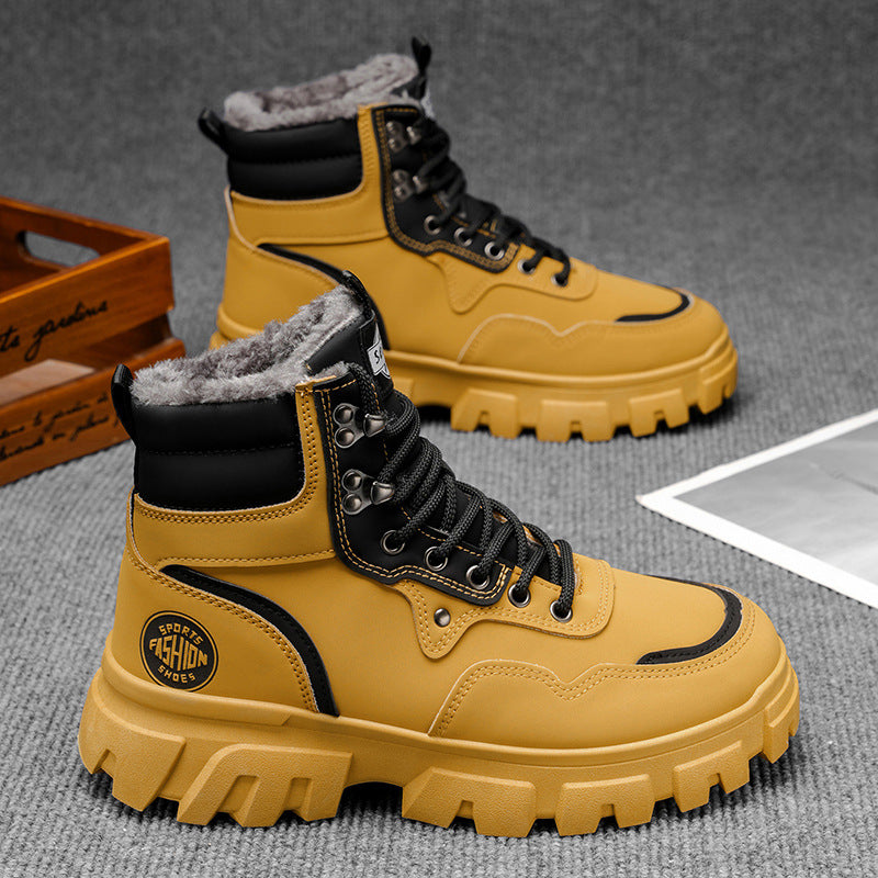 Men's martin boots high-top winter fleece-lined warm cotton shoes outdoor waterproof non-slip shearling northeast snow boots