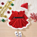 Baby girl cute christmas birthday holiday party outfit fuzzy patchwork romper dress