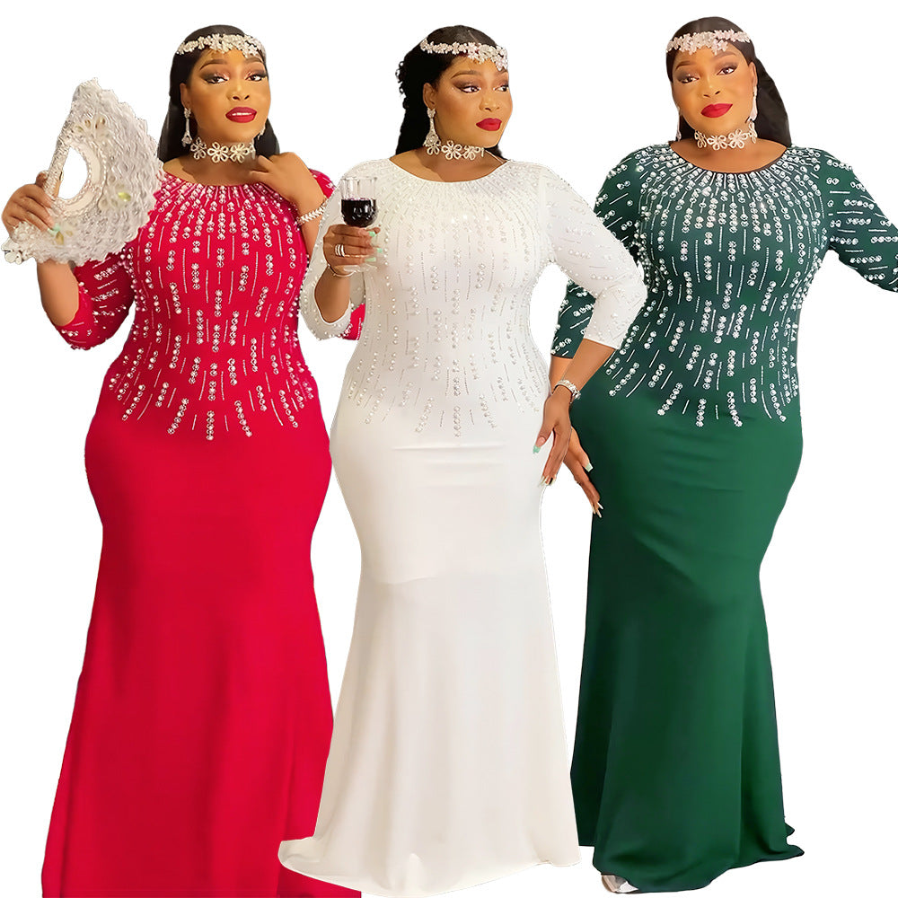 african plus size women's clothing fashionfashionexportnew arrival hot diamond dress  pure colordress
