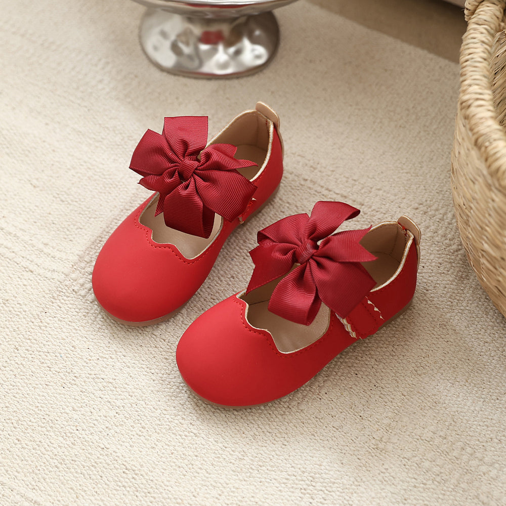spring/autumn korean style girls' big bow princess shoes, wavy edge soft sole baby first walker leather shoes, multiple colors