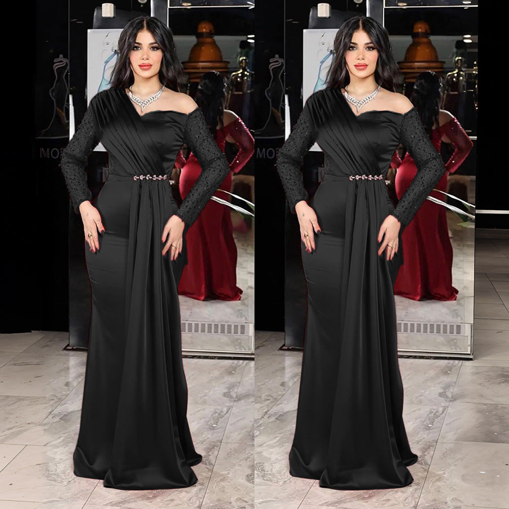 new european and american style plus size african women's bridesmaid dress  train evening gown