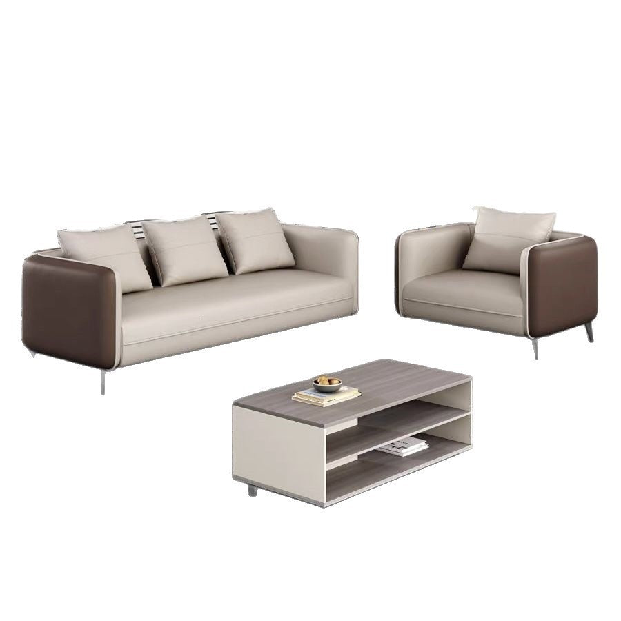 Business reception area, meeting & negotiation zone, executive office: genuine leather office sofa & coffee table set with latex cushion accessories