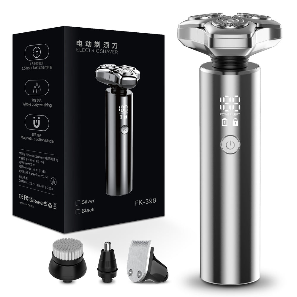 Smart anti-pinch shaver with floating magnetic triple heads, washable, led digital display, and multi-function design