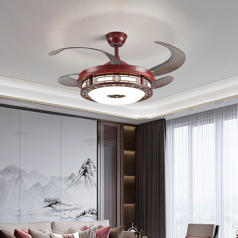 Wood art frequency conversion restaurant invisible ceiling fan light living room lamp solid wood 42 inch 48 Chinese style mahogany Chinese fan light