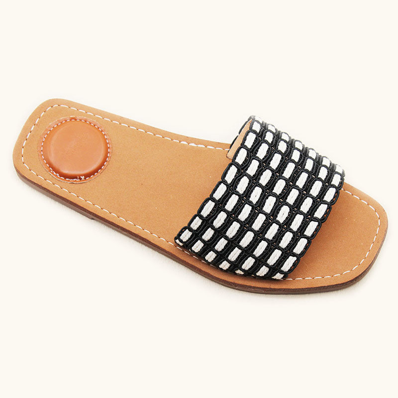 Ladies slippers Burundi Spot Summer One-word Belt Woven Flat Bottom Casual Women's Sandals Foreign Trade