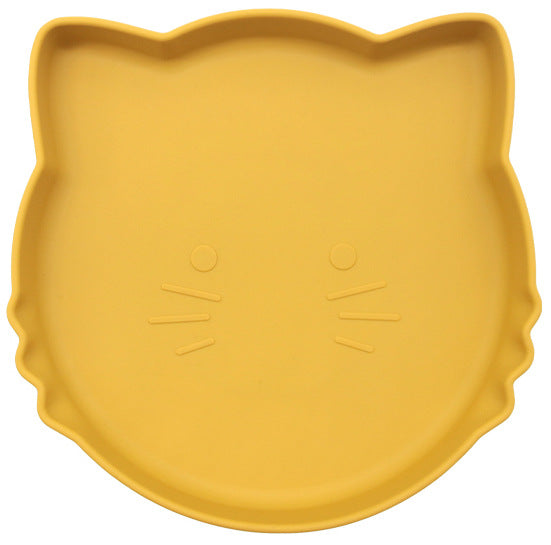 Cross-border food-grade baby silicone saliva pocket cartoon cat shape silicone bowl three-grid plate grid feeding set