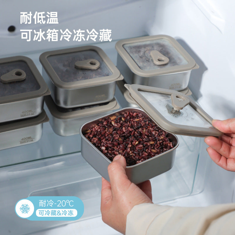 304 stainless steel food-grade small lunch box - weight loss brown rice portion control container with glass lid, airtight sealing, and refrigerator storage