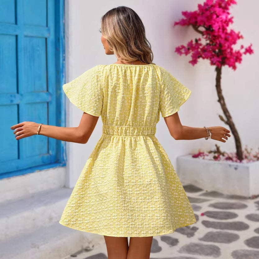 new cross-border fashion women's summer v-neck loose fit comfortable casual dress - ready to ship for  (us/europe)