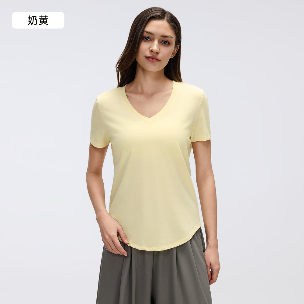Women's yoga short-sleeve running t-shirt - loose fit, slimming, workout top - summer lightweight - d26087