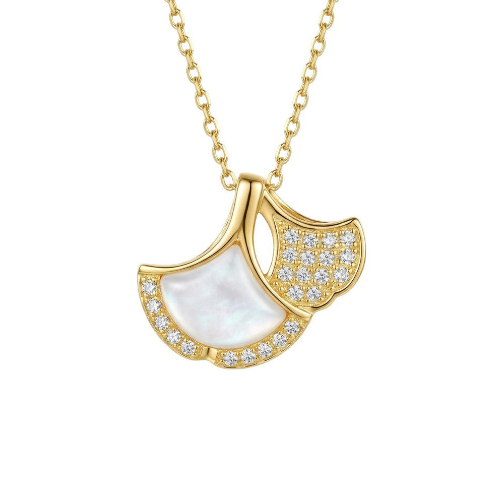 Japanese and korean style simple copper inlaid zirconium full diamond shell necklace accessible luxuryniche style female elegantfashion titanium steel clavicle chain jewelry
