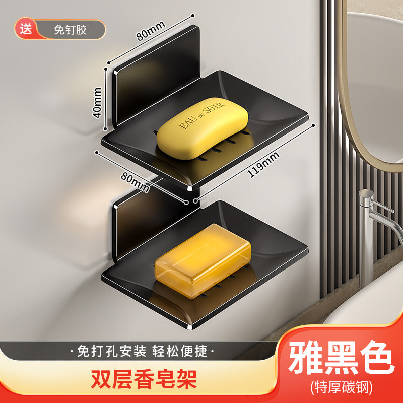 Gun Gray Bathroom Soap Box Space Aluminum Creative Drain No Punching Soap Dish Bathroom Shelf Wall Mounted