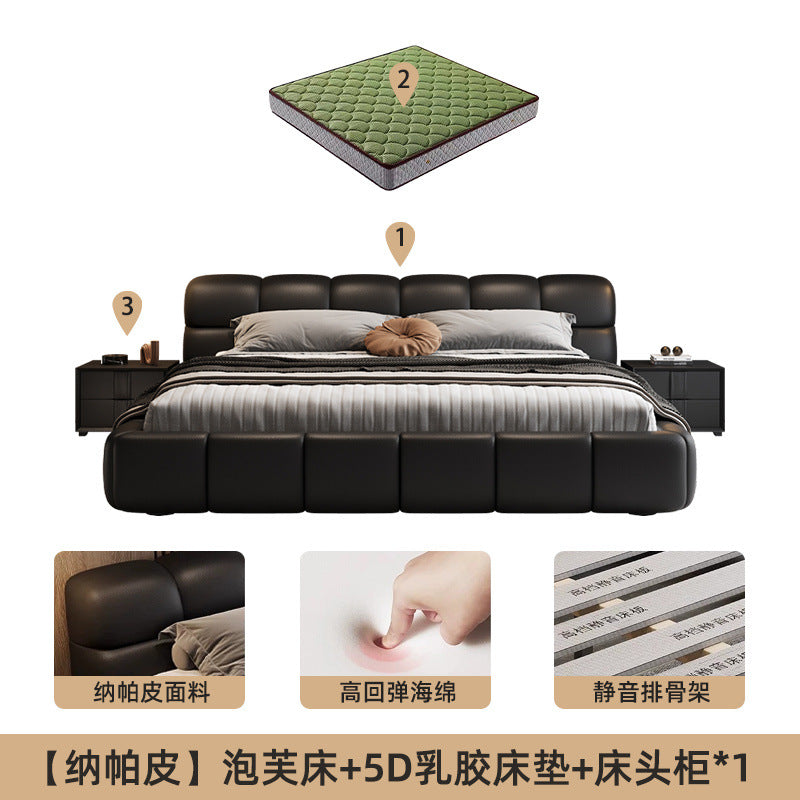 Accessible luxury genuine leather bed storage double bed casual italian puff bed master bedroom scandinavian leather bed head layer cowhide bed