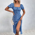 independent station export women's clothing fashionelegance style floral dress summersweet age-reducing square neck long skirt
