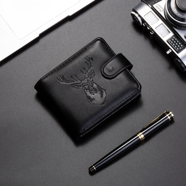 Cross-border new men's PU leather wallet, multi-card position horizontal wallet, business durable two-fold snap-button short change bag