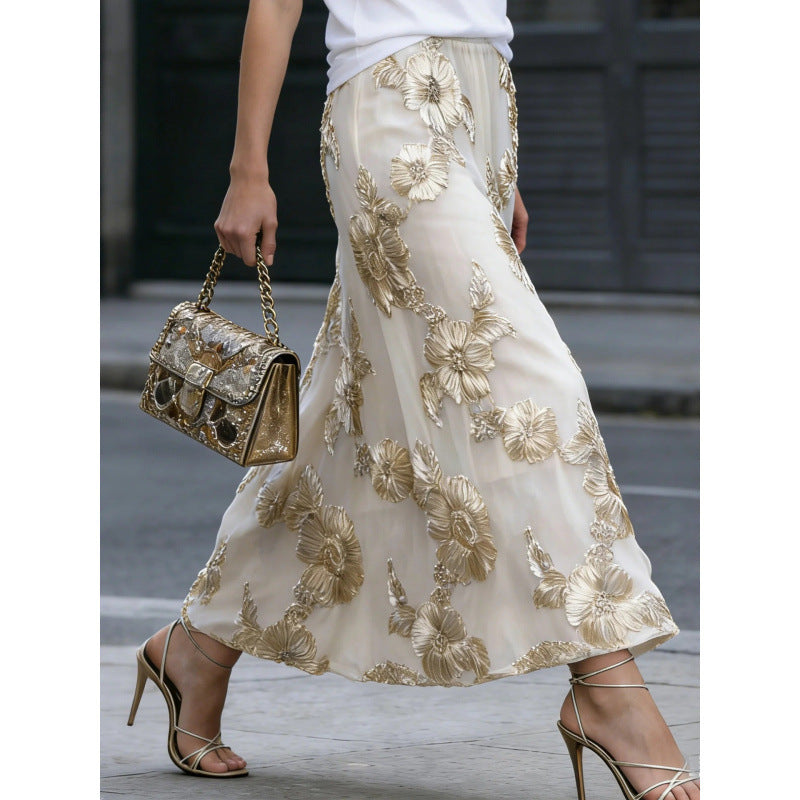 Amazon french chic elegant jacquard solid color maxi skirt - women's new summer loose fit slimming midi skirt