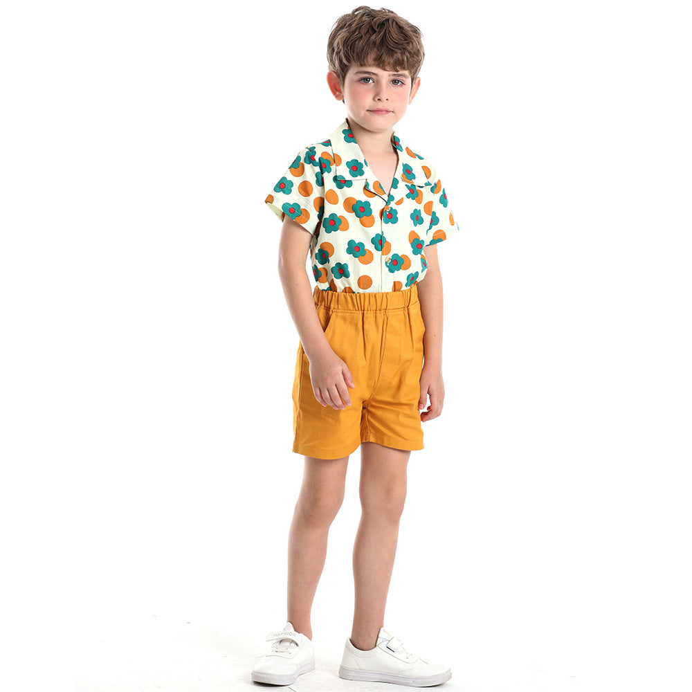 wholesale of spring/summer new boys' shirts: printed, short-sleeved, breathable children's shirts, cute baby boy clothing