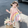 summer new girls' tulle dress - stylish baby rainbow princess sleeveless sundress
