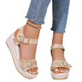 plus size  spring/summer new buckle strap peep-toe wedge heel platform stitched sandals