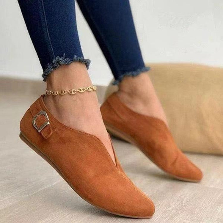 Cross-border  European and American style new buckle V-mouth casual single shoes fashionable large size 35-43  women's shoes