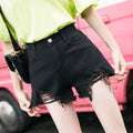 Distressed denim shorts - new korean style, fashionable & versatile, hand-weathered wash, high-waisted wide leg shorts for women