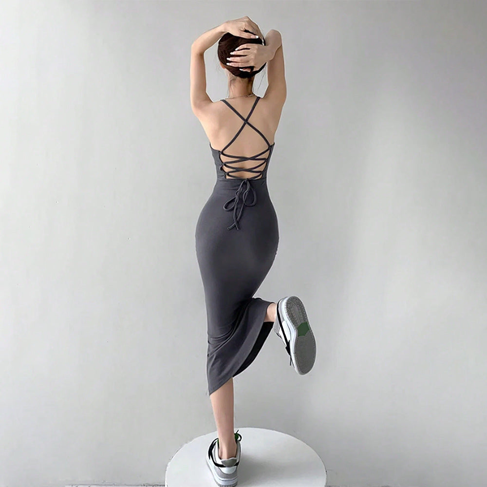 Amazon cross-border fashion style sexy hot girl cross backless dress summer silm hip-covering mermaid suspender skirt