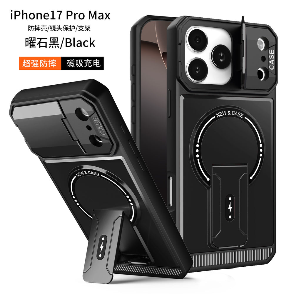 Suitable for iphone17promax mecha magnetic holder mobile phone case apple 16 anti-fall armor mobile phone lens case