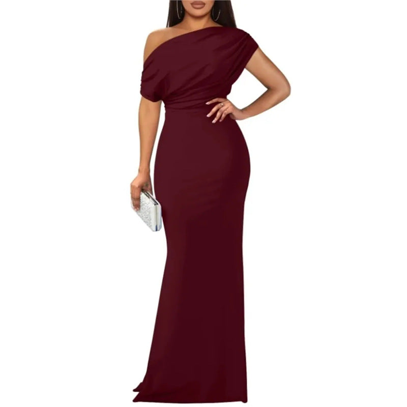 european and american export women's clothing: summer cross-border new french elegant one-shoulder bodycon dress with pencil skirt