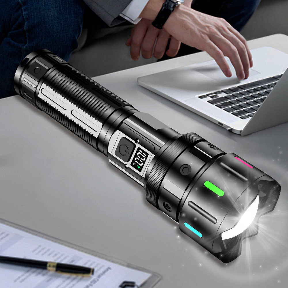 Cross-border long battery life strong light flashlight rechargeable outdoor convenient emergency lighting zoom long-range tactical flashlight