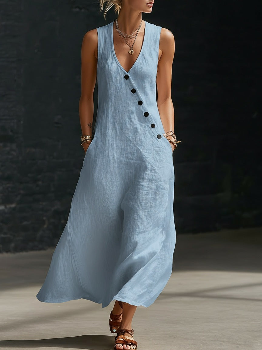 european and american women's summer cross-border  independent station vacation casual v neck sleeveless linen tank top