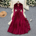 Miya pleated european and american dress women's  autumn sense of design strappy waist suit collar asymmetrical long skirt
