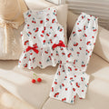 Baby clothing kids set children outfit cherry pattern white sleeveless tops
