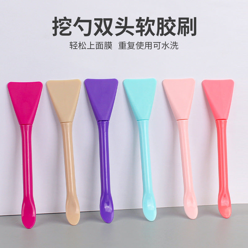 Beauty mask tool set with spatula, plastic silicone brush, dual-ended applicator, soft-tipped mask brush, individually packaged