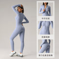 European and american high-stretch bodysuit yoga outfit - half-zip long sleeve workout suit - peach lift butt yoga leggings dlt002