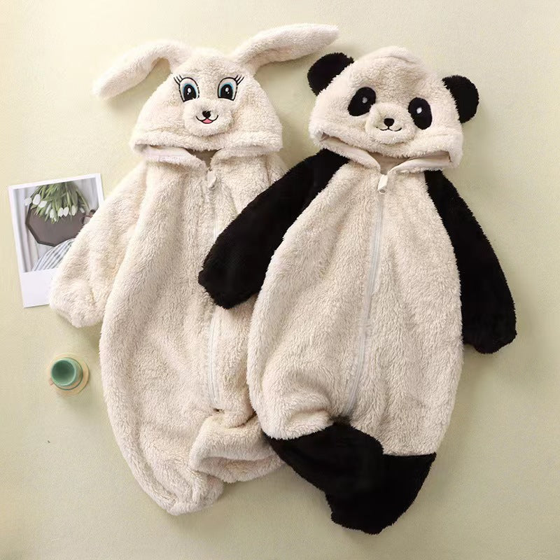Baby cartoon bunny panda plush onesie infant cute warm clothes toddler romper home jumpsuit