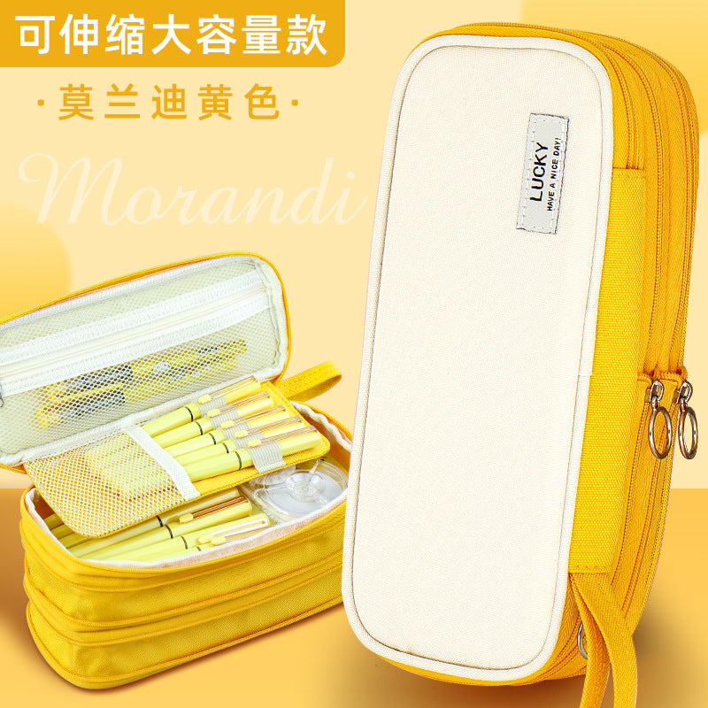 Cross-border pencil bag, Japanese and Korean macaron color matching can be turned into a large-capacity pencil bag, Japanese multi-functional stationery box for middle school students
