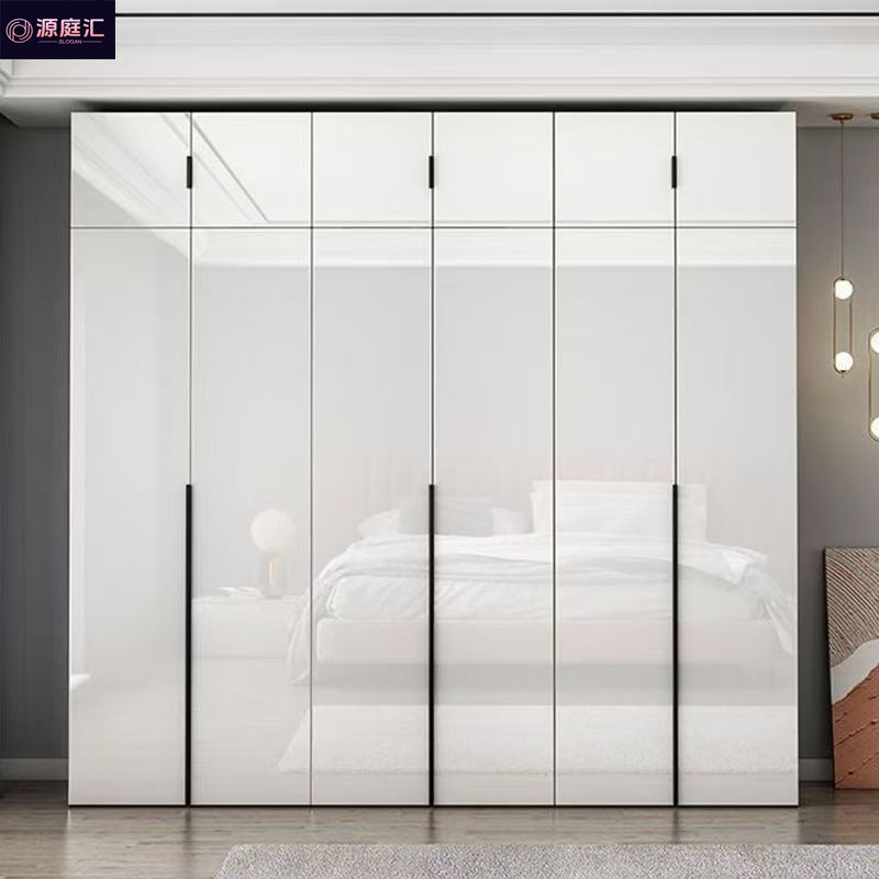 Solid wood glossy light luxury wardrobe for home bedroom, modern light luxury large wardrobe, high-gloss finish wardrobe, eco-friendly board wardrobe