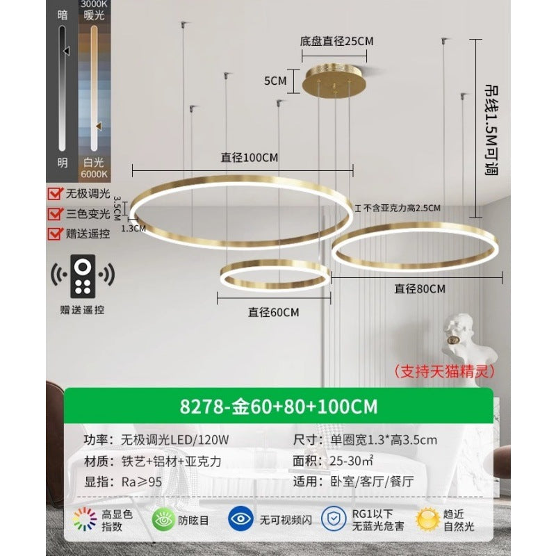 Circle of Light Living Room Chandelier French Postmodern Simple Light Luxury Dining Room Light Duplex Circle Hall Lighting 1