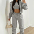 cross-border e-commerce european and american women's clothing: new summer collection - solid color casual activewear three-piece set (hoodie, sweatpants, and top)