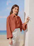 European and american cross-border  summer new arrival: loose-fit, lightweight long-sleeve casual shirt with open front, collared top, versatile blouse