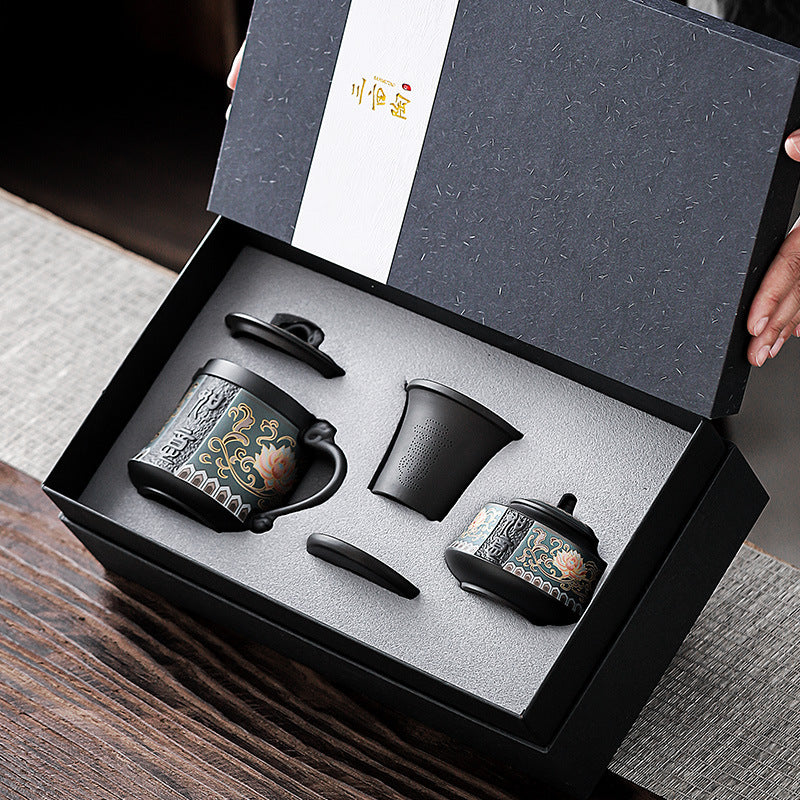 High-end zisha tea set - premium business gift, kung fu tea ceremony gift box, complete teapot and teacup set, light luxury style