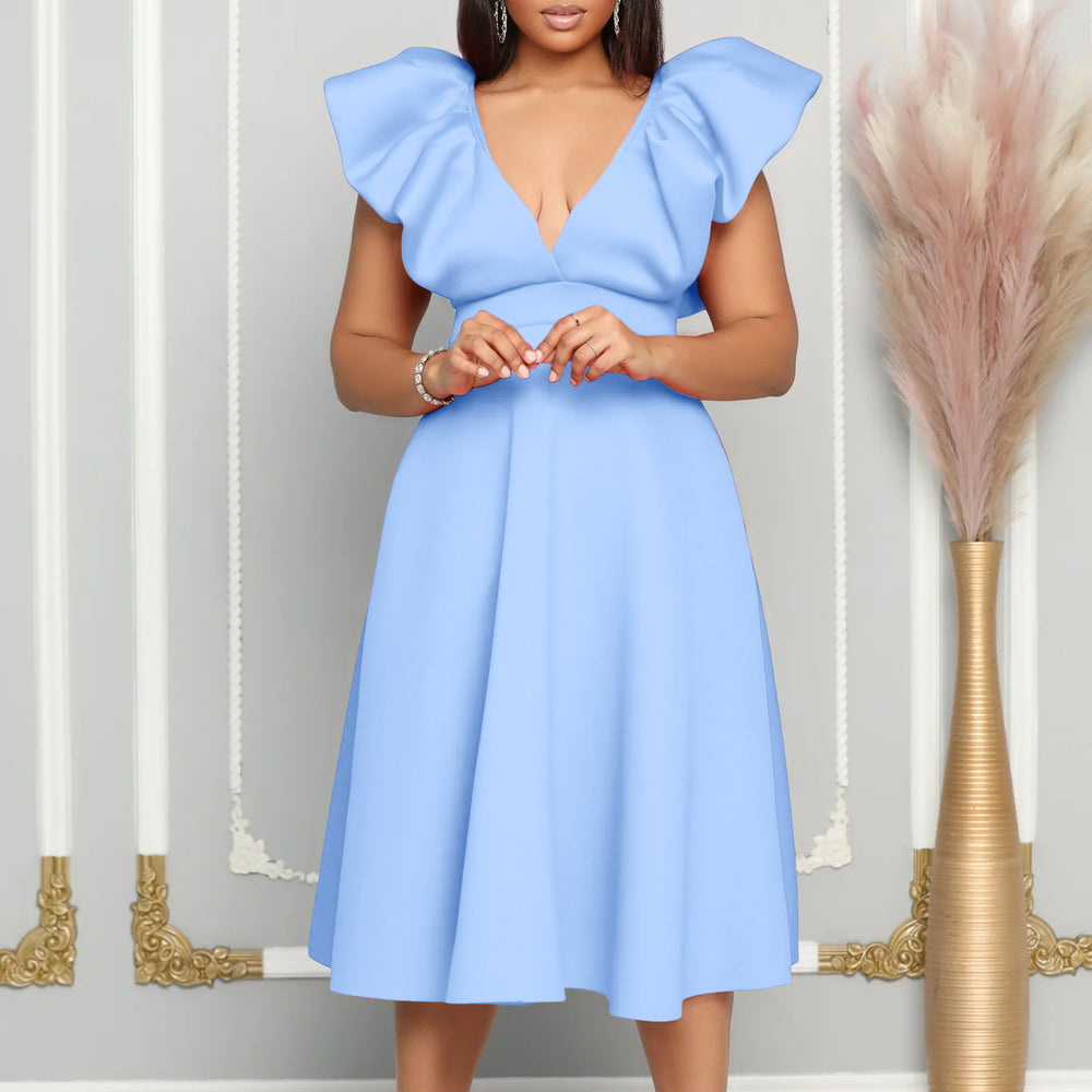 C8544plus sizeexport women's clothingsummernew arrivaldeep v neckhigh waist banquet dress a-line africandress