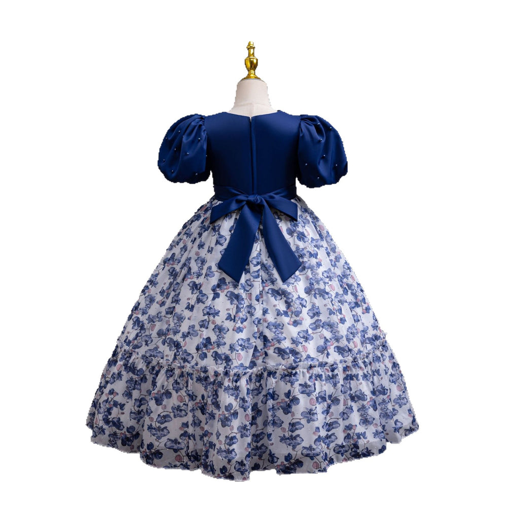 New wholesale children's dress, puff sleeve chiffon floral princess dress, girls' birthday dress, kids dress