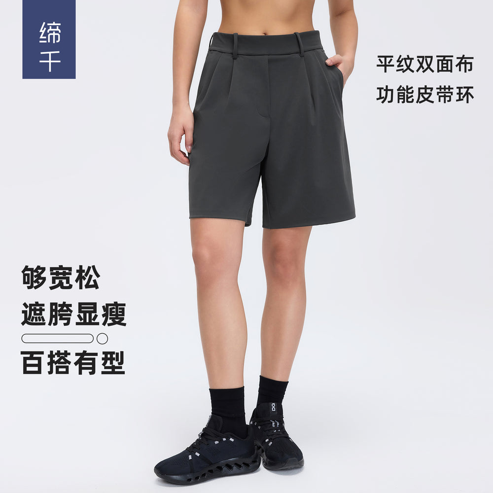 Summercasualstraight-legshorts women's pure colorhigh waistslimming lookhalf length pantsloose wide leg suit pantsd26025